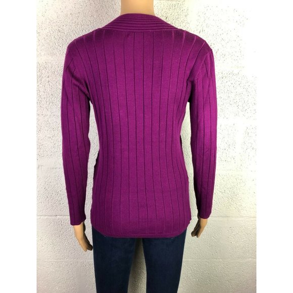 Style & Co Purple Long Sleeve Ribbed Top Knit V-Neck Wrapped Front Size S - Picture 3 of 7